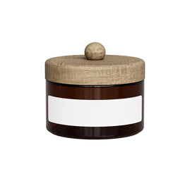나무 뚜껑과 빈 라벨이 있는 유리병 목업 Glass Jar with Wooden Lid and Blank Label Mock up