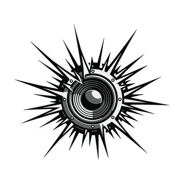 Loud music speaker sound woofer with sharp exploding blast shape vector illustration