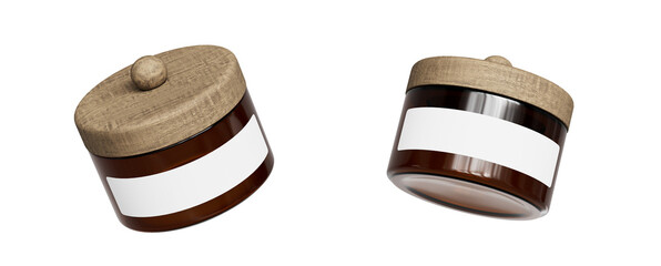 나무 뚜껑과 빈 라벨이 있는 유리병 목업 Glass Jar with Wooden Lid and Blank Label Mock up