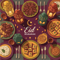 Eid Mubarak Feast A Celebration of Traditional Dishes and Lanterns.