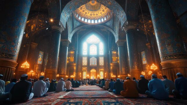 Muslims express their faith and devotion when they stand before Allah in a holy temple or mosque, praying for peace, gratitude and support.Eid ul fitr, Ramadan Kareem,Eid al Adha, Eid Mubarak.Banner