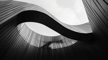 Striking Black and White Architecture Curvilinear Metal Facade with Circular Opening.