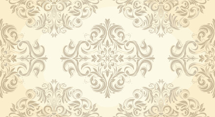 Fototapeta premium Intricate damask pattern in soft beige tones suitable for vintage wallpaper and elegant textile design that evokes classic interiors and timeless refined style.