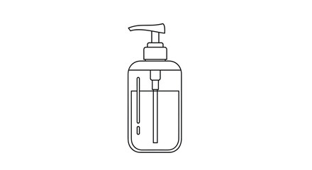 Clean line drawing of a manual pump dispenser bottle used for liquid soap hand sanitizer or lotion with a tall rectangular body and a curved pump head.