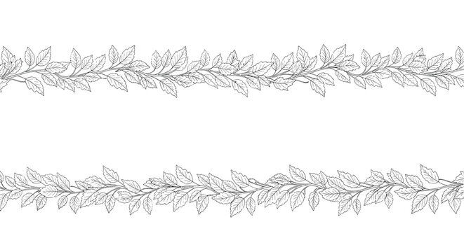Delicate monochrome leaf garland border pattern designed to enhance invitations and stationery with elegant vintage charm and timeless botanical detail.