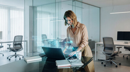 AI Analyst Woman Interpreting Digital Intelligence