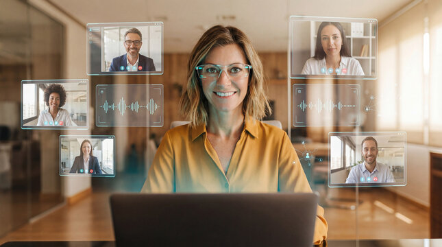 Augmented Reality Businesswoman Leading Virtual Executive Team