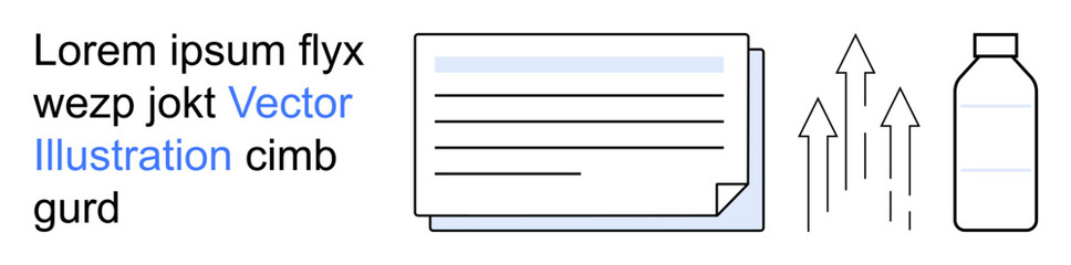 Obraz premium Business growth, professional reports, sustainability, organization, data analysis, productivity. ion of a document, upward arrows and a bottle. Business growth and professional reports concept