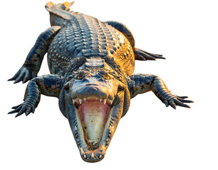 Fierce alligator with open mouth isolated on transparent background