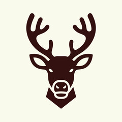 Elegant Deer Head Silhouette with Antlers on Cream Background.