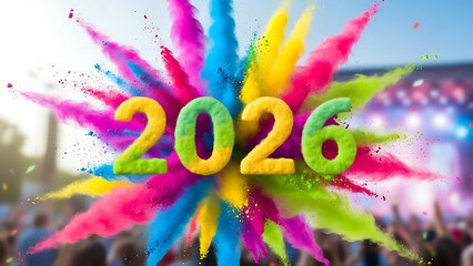 Vibrant 2026 celebration background with colorful explosive design