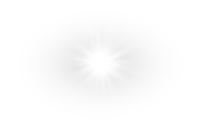 Lens flare sunlight effect with optical rings and bright rays. Stock vector illustration on transparent background.