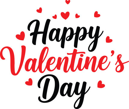 Happy valentines day typographic design with small red hearts