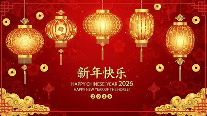 Fototapeta premium Chinese new year lanterns and greeting