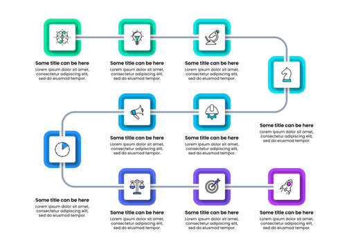 Infographic template. Line with 10 squares and icons