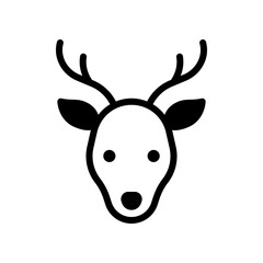 Minimal Deer Head Outline Icon With Antlers, Simple Black Line Art Logo for Branding Projects