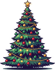 Festive Christmas Tree Adorned with Ornaments and a Shining Star.