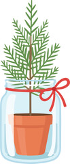 Pine Branch in Jar with Red Ribbon