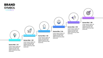 Infographic template. Staircase with 6 circles and icons