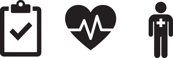 Medical checklist heartbeat monitor patient care health record clipboard pulse sign