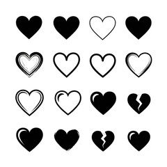 Collection of white heart shapes on black background