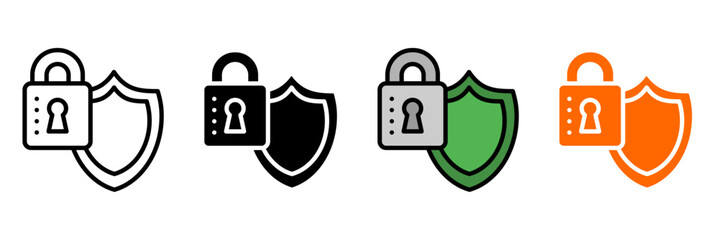 Icon Set Multiple Style Collection. Shield, Lock, Firewall, Safe, Badge, Guard, Fortress, Armor, Umbrella, Hand, Eye, Fingerprint, Lockbox, Vault, Safety Vest, Security Camera, Barrier, Medical Shield
