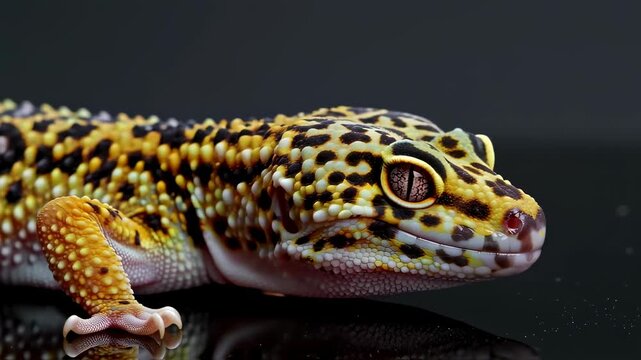 Leopard Gecko on Black Reflective Surface