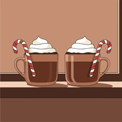 Festive Hot Chocolate with Candy Canes and Whipped Cream.