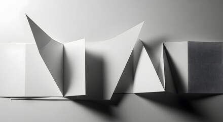 Abstract paper sculpture art minimalist design white folding geometry light shadow texture book object