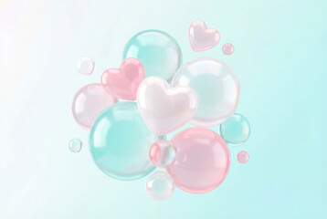 Soft Pastel Bubbles and Hearts Floating Background