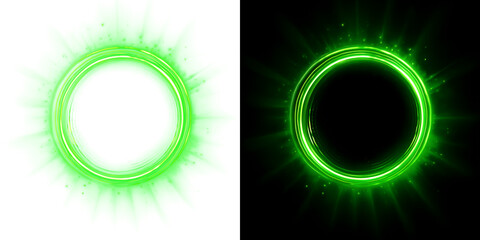 Green glowing rings with radiant burst