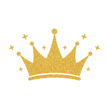 Golden glitter royal princess crown with stars icon decoration vector illustration.