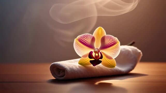 Rosy Orchid on Folded Linen Napkin