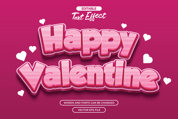 3d pink Happy valentine editable text effect with hearts shape decoration