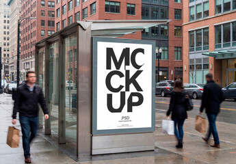 Street Bus Shelter Poster Mockup