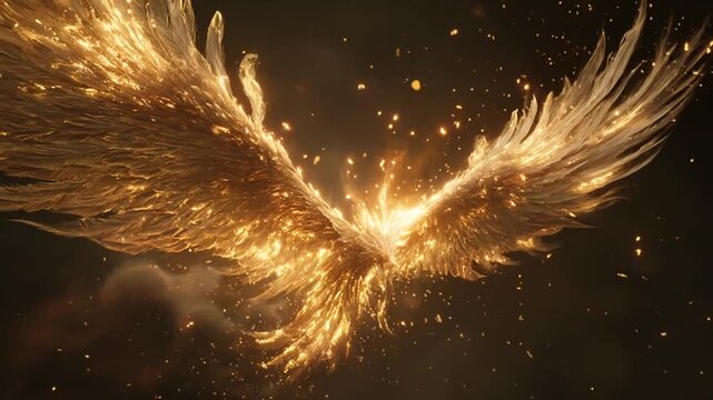 Majestic golden phoenix with glowing wings soaring through a starry night sky, symbolizing rebirth and power.