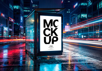 Night Bus Stop Poster Mockup