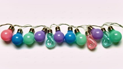 Translucent Pastel Bulb Lights Twisted Into a Cute Imperfect Decorative Row on White