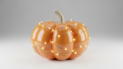 Warm Lights Tangled in a Cute Pumpkin Shaped Puff with a Glossy Three Dimensional Style on White