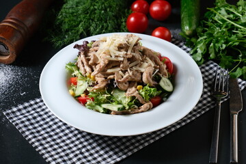 Creamy Chicken Salad with Fresh Vegetables and Parmesan Cheese