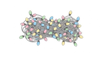 Cute Loose Knot of Pastel Fairy Lights Featuring Soft Glossy Bulbs Against a Clean White Surface