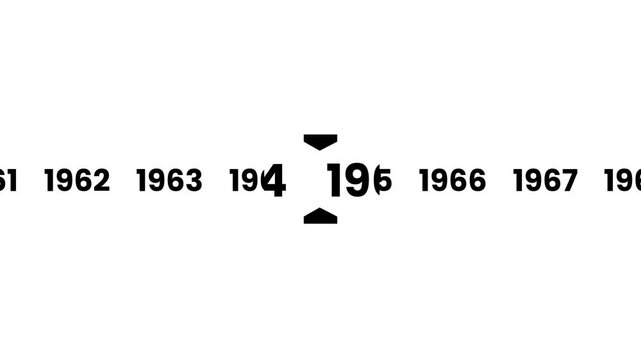 Horizontal timeline scrolling smoothly to the year 1960 animation isolated on white background