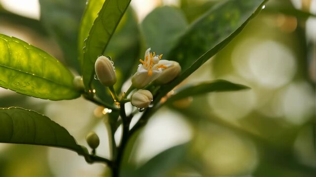 Sunlit Orange Blossom Macro With Dew