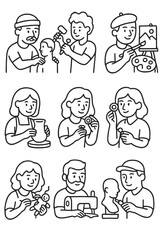 Diverse group of artists and crafters working on pottery painting jewelry and sculpture projects