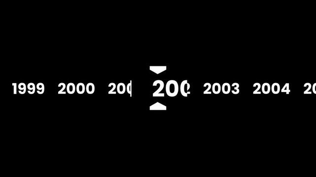 Horizontal timeline scrolling smoothly to the year 2000 animation isolated on black background