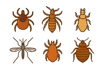 Collection of common parasitic pests including tick, mosquito, louse, and bed bug symbols