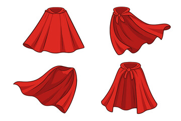 Four different views of a flowing red cape accessory for superhero or fantasy costume © Andrei