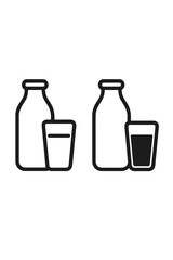Simple black and white icons featuring milk bottles and glasses representing dairy products and beverages