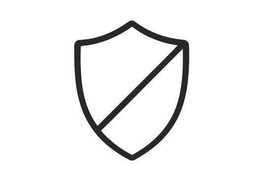 Security shield outline with a diagonal slash representing protection and defense