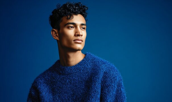 A man wearing a blue sweater
